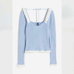 Women's H&M Light Blue Ruffle-trimmed Rib-knit Top Set S